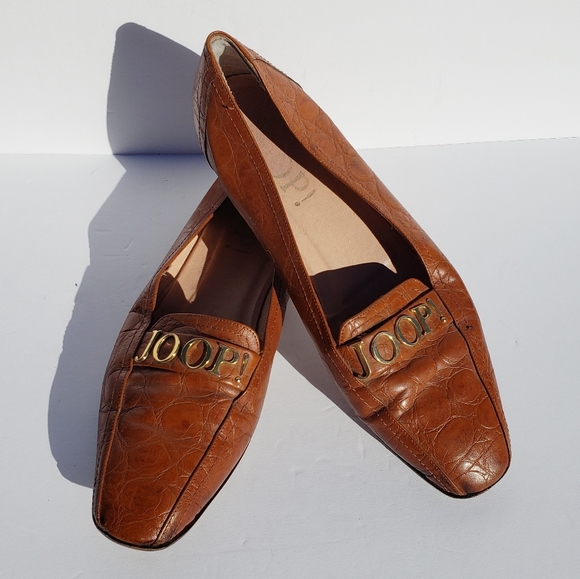 Vintage Shoes - xx VINTAGE JOOP Preppy Loafers Cognac Logo Flats Sz 8